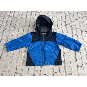 Columbia Blue and Black Raincoat with Hood and Quilted Design